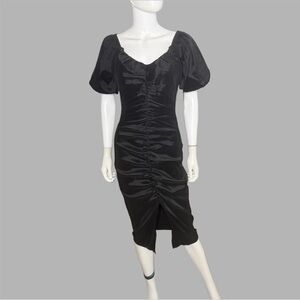 Chelsea28 Black Puff Sleeve Ruched Sheath Midi Dress